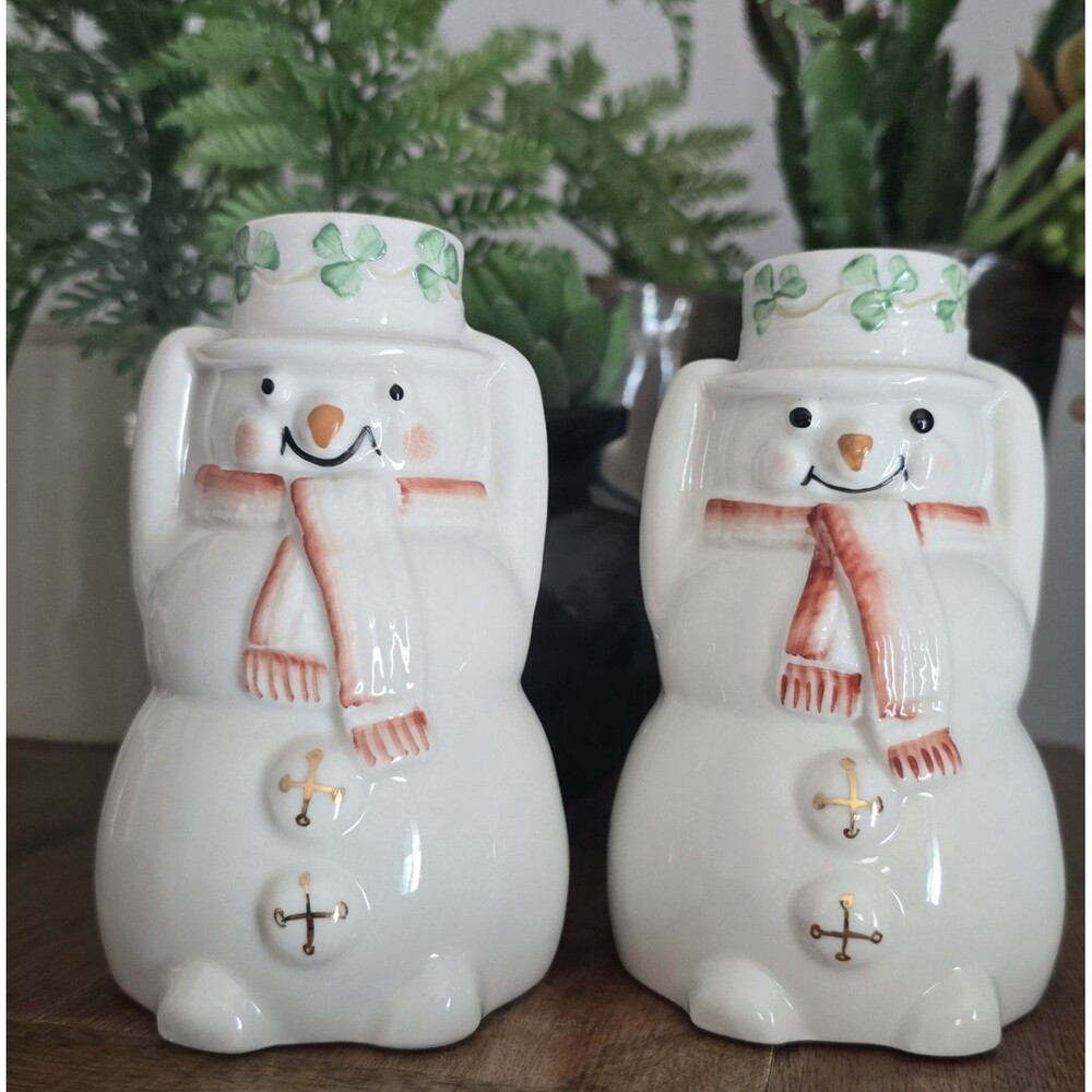 2 ~  BELEEK SNOWMAN SNOWMEN Ireland  Christmas Holiday